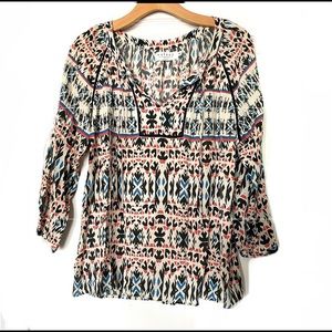 Anthropologie Velvet Print Peasant Top Blouse